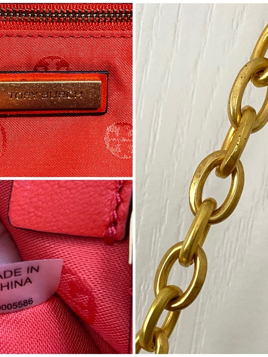 $595 Tory Burch Alexa Samba Red Suede Leather Chain Strap Tote Shoulder Bag